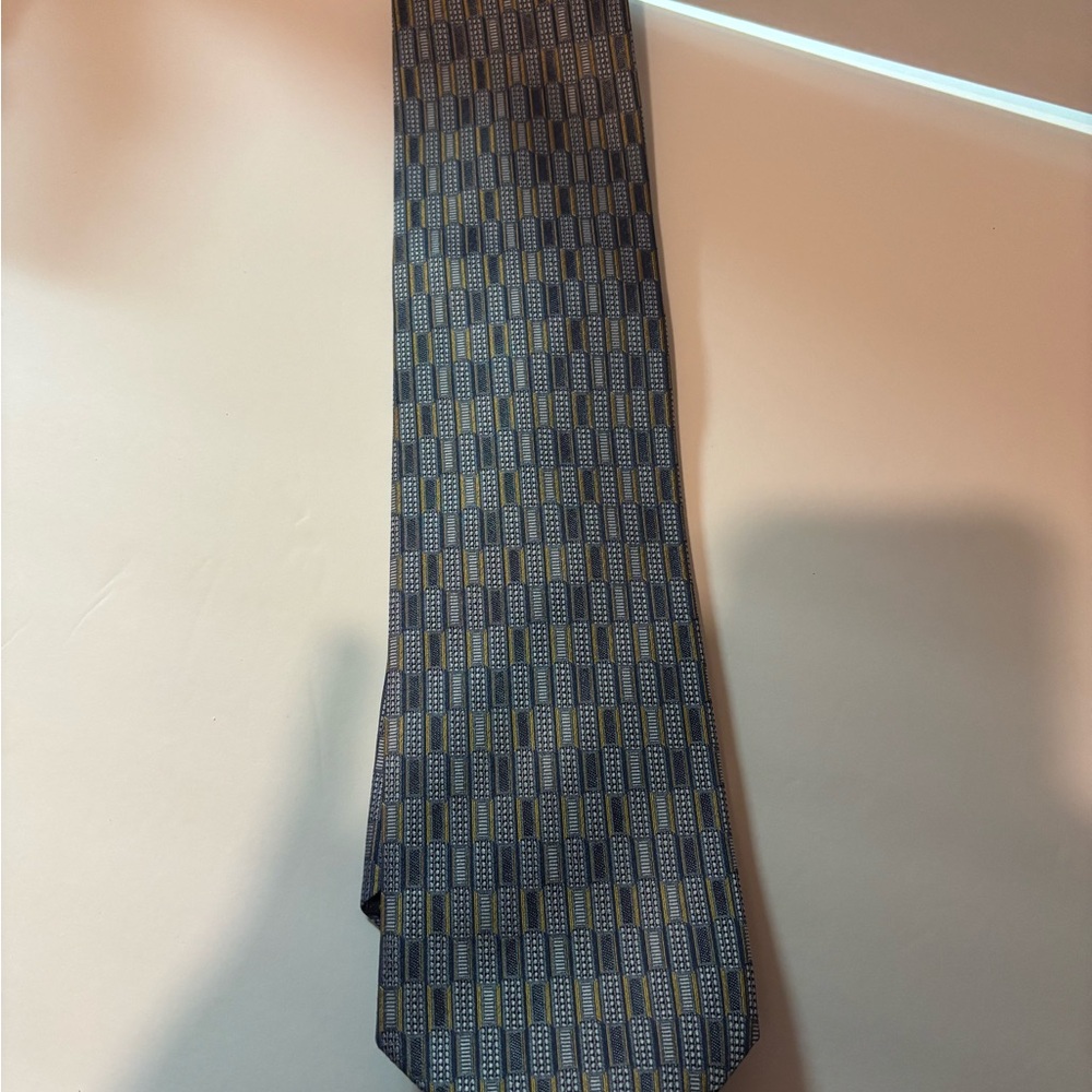VINTAGE Bruno Piatellie Blue and Gold Geometric Pattern Tie